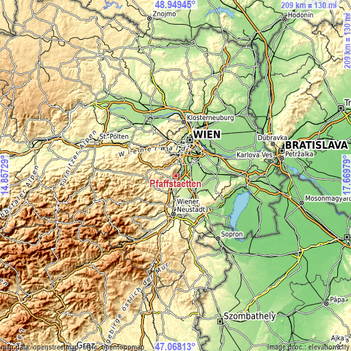 Topographic map of Pfaffstätten