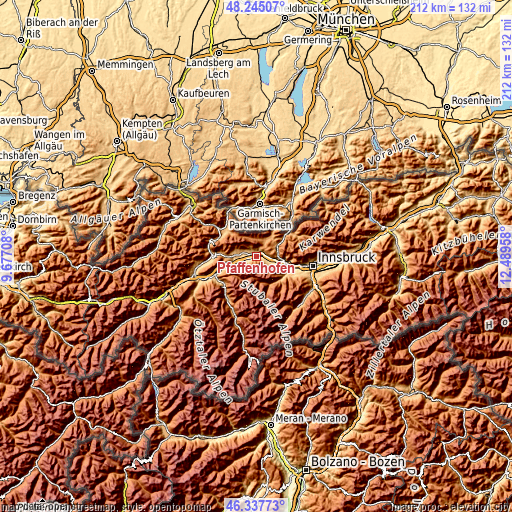 Topographic map of Pfaffenhofen