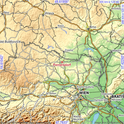 Topographic map of Pernersdorf