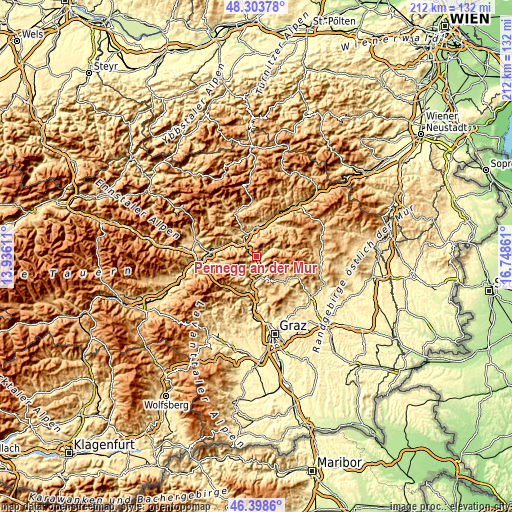 Topographic map of Pernegg an der Mur