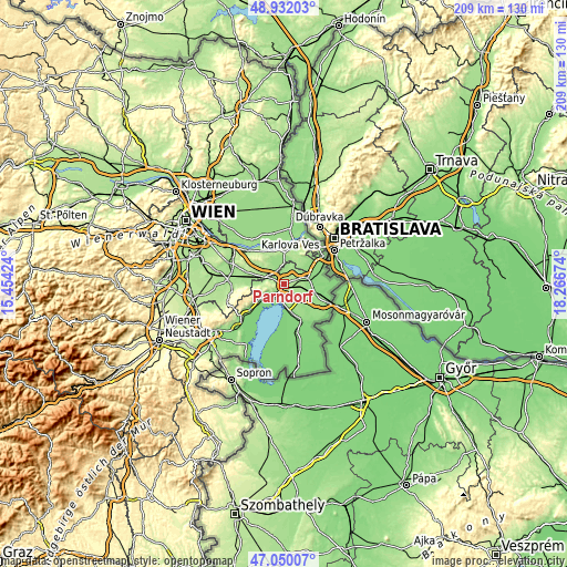 Topographic map of Parndorf