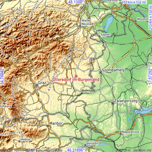 Topographic map of Ollersdorf im Burgenland