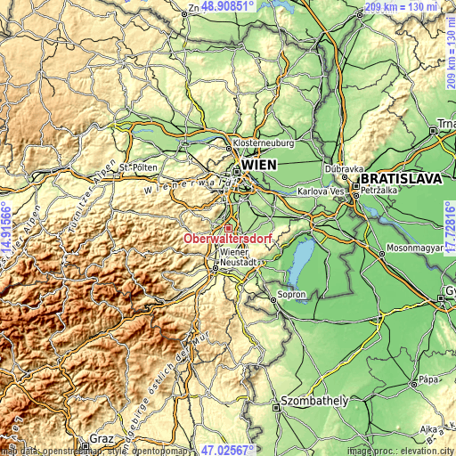 Topographic map of Oberwaltersdorf