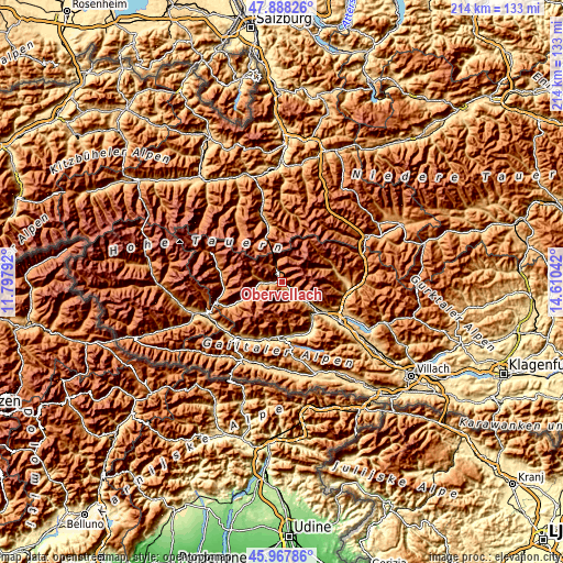 Topographic map of Obervellach