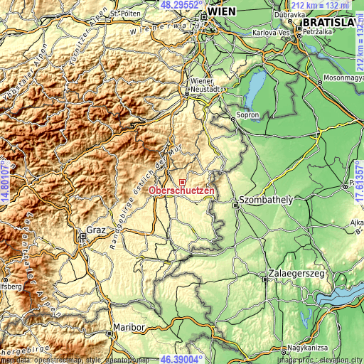 Topographic map of Oberschützen