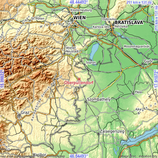 Topographic map of Oberpullendorf