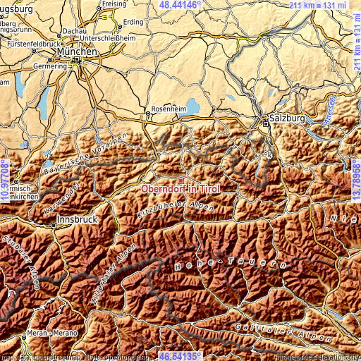 Topographic map of Oberndorf in Tirol