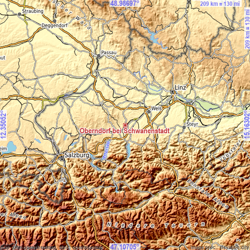 Topographic map of Oberndorf bei Schwanenstadt