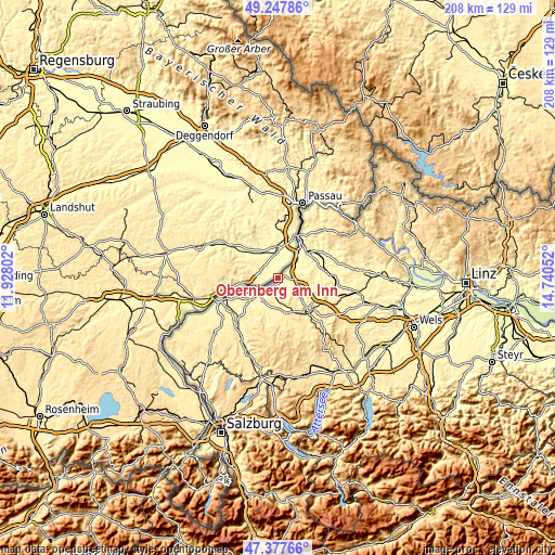 Topographic map of Obernberg am Inn