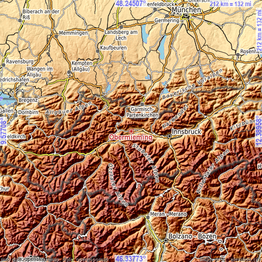 Topographic map of Obermieming