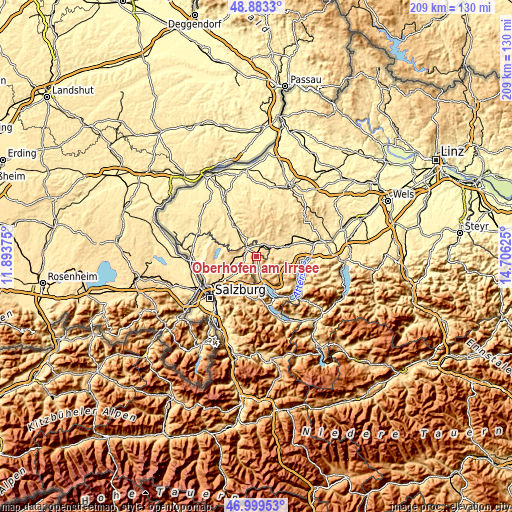 Topographic map of Oberhofen am Irrsee