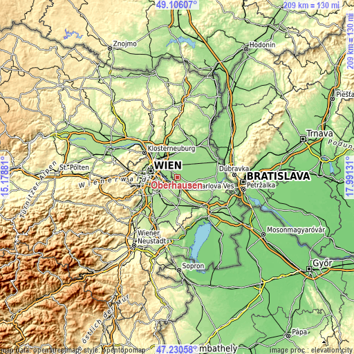 Topographic map of Oberhausen