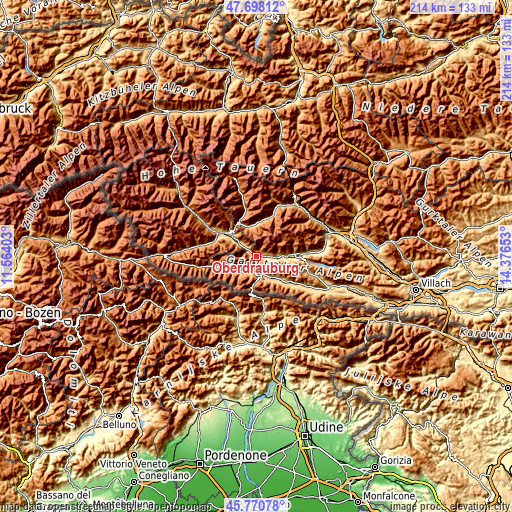 Topographic map of Oberdrauburg