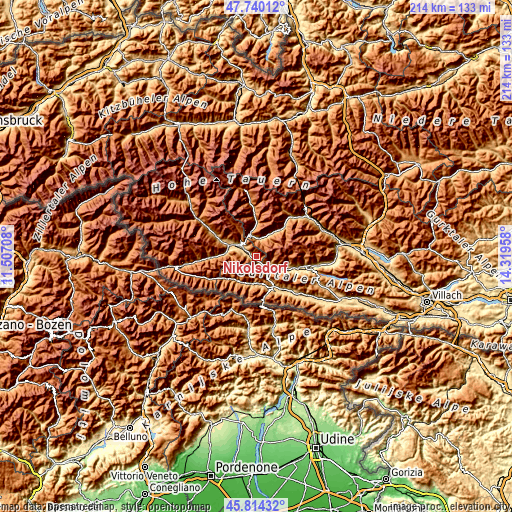 Topographic map of Nikolsdorf