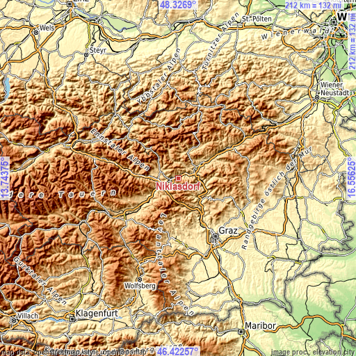 Topographic map of Niklasdorf