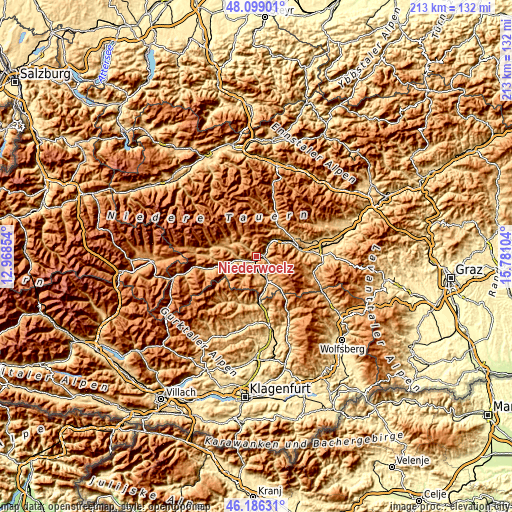 Topographic map of Niederwölz