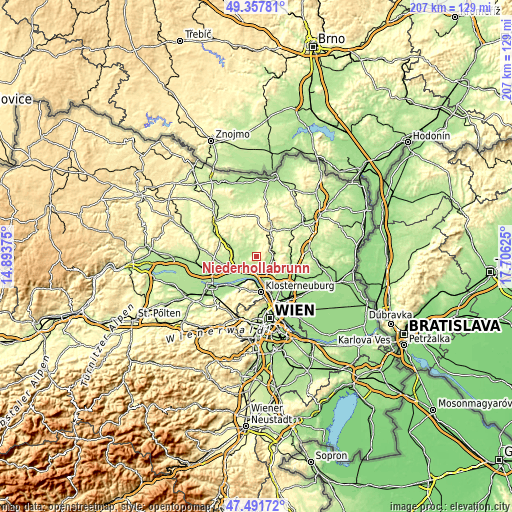 Topographic map of Niederhollabrunn