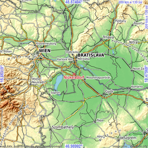 Topographic map of Nickelsdorf