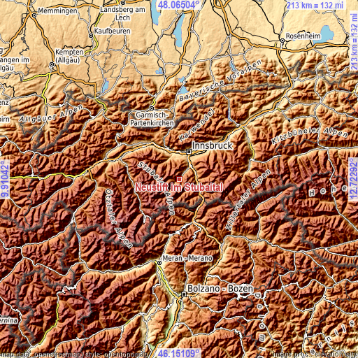 Topographic map of Neustift im Stubaital