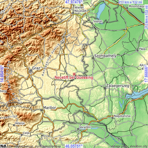 Topographic map of Neustift bei Güssing