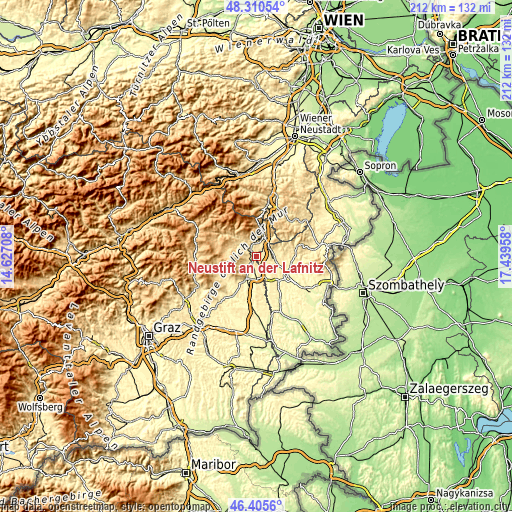 Topographic map of Neustift an der Lafnitz