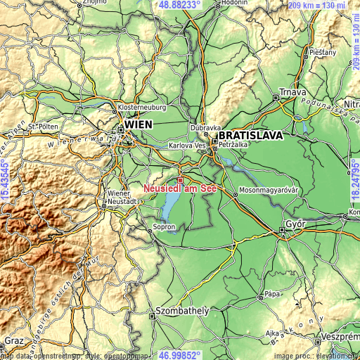 Topographic map of Neusiedl am See