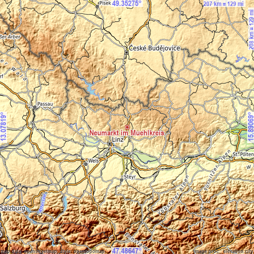 Topographic map of Neumarkt im Mühlkreis