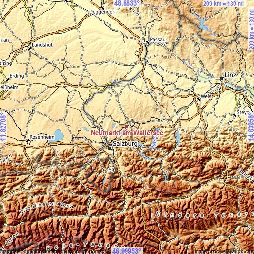 Topographic map of Neumarkt am Wallersee