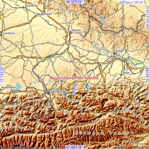 Topographic map of Neukirchen an der Vöckla