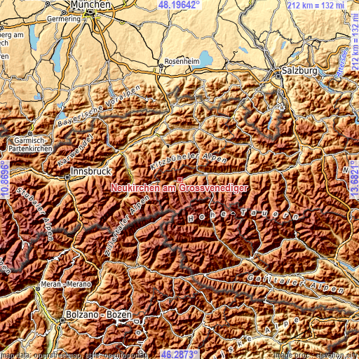 Topographic map of Neukirchen am Großvenediger