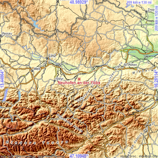 Topographic map of Neuhofen an der Ybbs