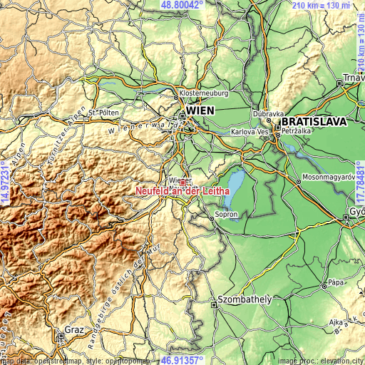 Topographic map of Neufeld an der Leitha