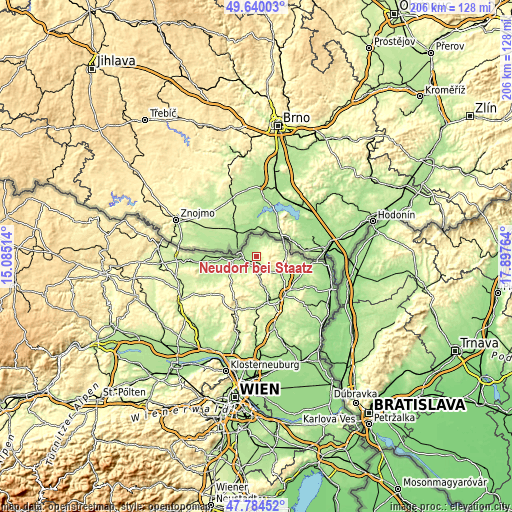 Topographic map of Neudorf bei Staatz