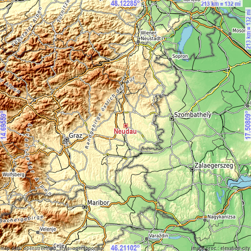 Topographic map of Neudau