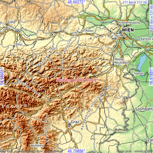 Topographic map of Neuberg an der Mürz