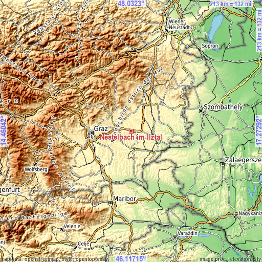 Topographic map of Nestelbach im Ilztal