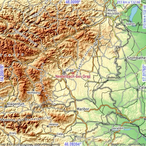 Topographic map of Nestelbach bei Graz