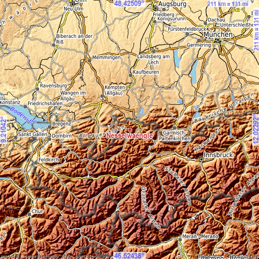 Topographic map of Nesselwängle