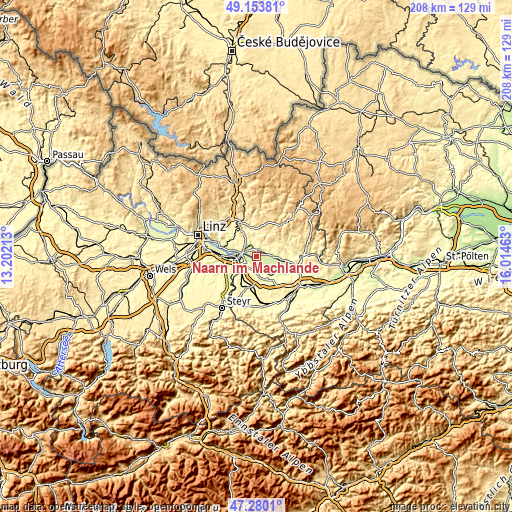 Topographic map of Naarn im Machlande