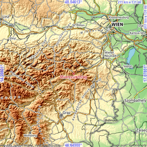 Topographic map of Mürzzuschlag