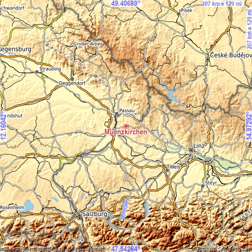 Topographic map of Münzkirchen