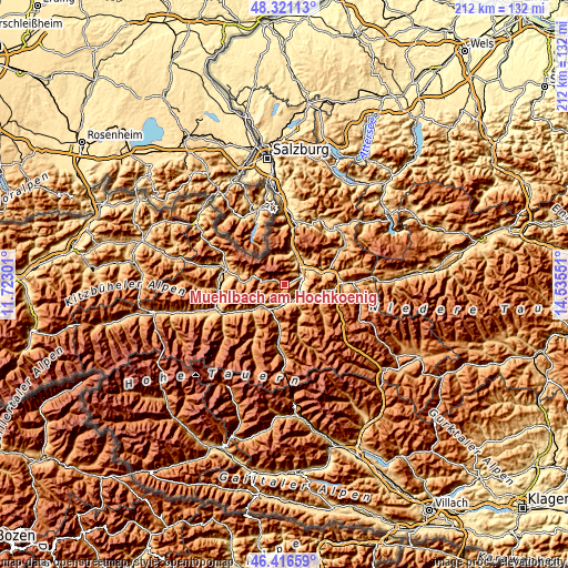 Topographic map of Mühlbach am Hochkönig
