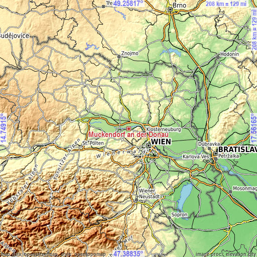 Topographic map of Muckendorf an der Donau