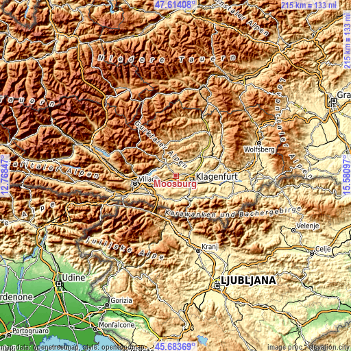 Topographic map of Moosburg