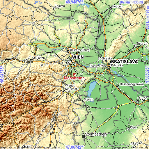 Topographic map of Moosbrunn