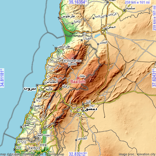 Topographic map of Baalbek