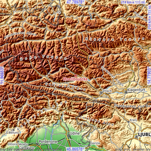 Topographic map of Möllbrücke