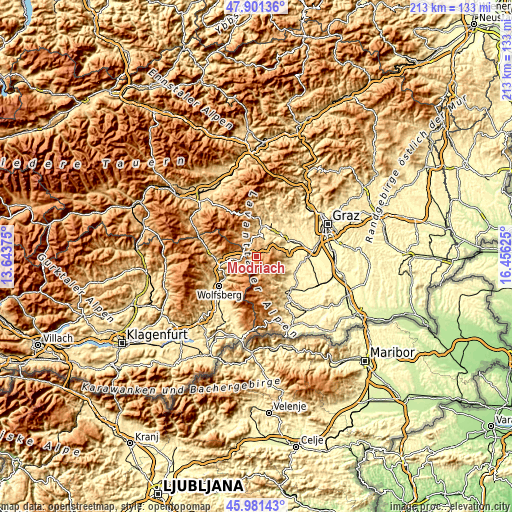 Topographic map of Modriach