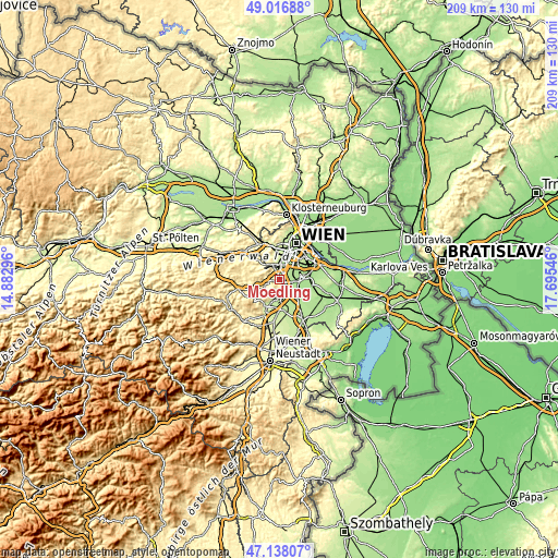Topographic map of Mödling