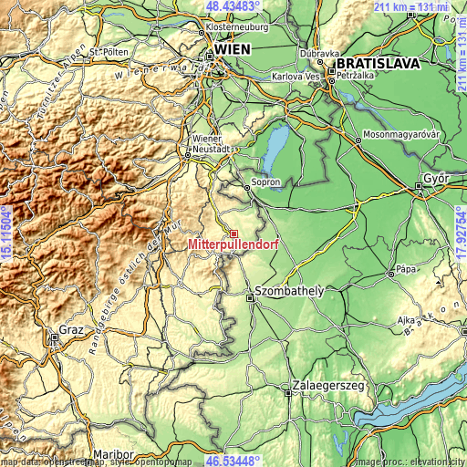 Topographic map of Mitterpullendorf